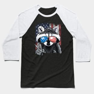 Patriotic Raccoon American Flag 4th of July Baseball T-Shirt